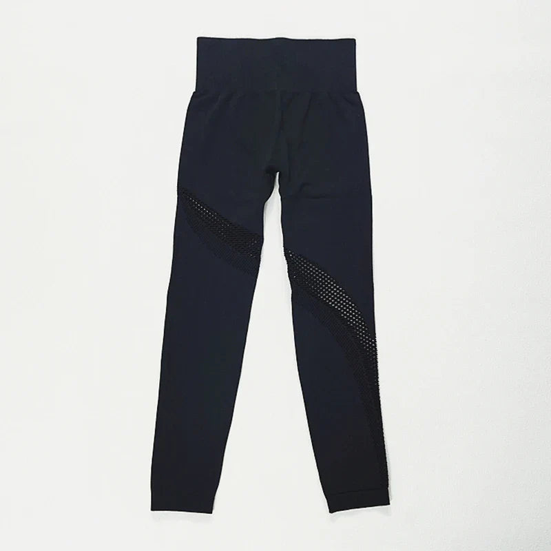 Seamless Yoga Set Sport Outfits Women 2pcs Two Piece Hollow Long Sleeve Crop top Leggings Workout Wear Gym Suit Fitness Sets Black Legging