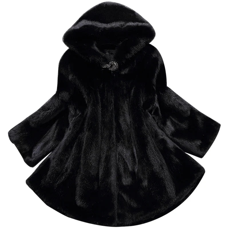 Winter Black Warm Thick Hairy Soft Faux Mink Fur Coat Women with Hood Elegant Luxury Fluffy Jacket 2022 4xl 5xl 6xl 7xl