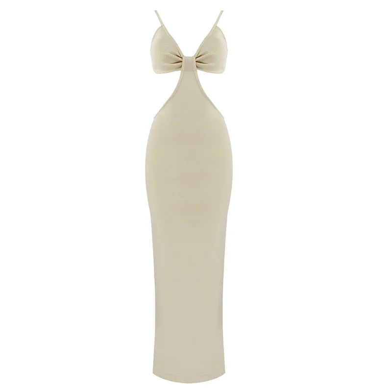 Sale Promotion ! 3 Colors Women Sleeveless Sexy Strap Fashion Bodycon Long Dress Celebrate Birthday Party Dress Khaki