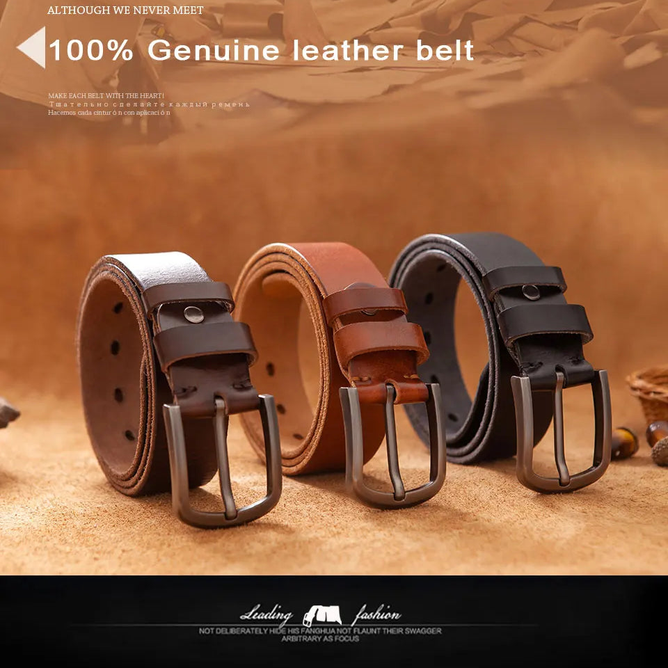 Top Cow genuine leather belts for men luxury designer high quality fashion style vintage brown cowboy male belt