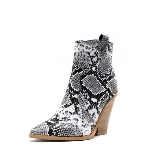 MStacchi Gold Snake Print Ankle Boots For Women Wedge High Heels Boots Woman Runway Design Chunky Heels Botas Mujer Western boot gray