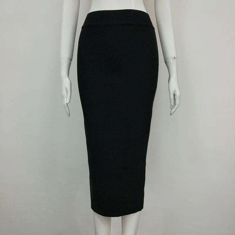 Women Candy Color Sexy Neon Green Brown Orange Yellow Knee Length Bandage Pencil Skirt 2020 Designer Skirt Faldas 78cm black