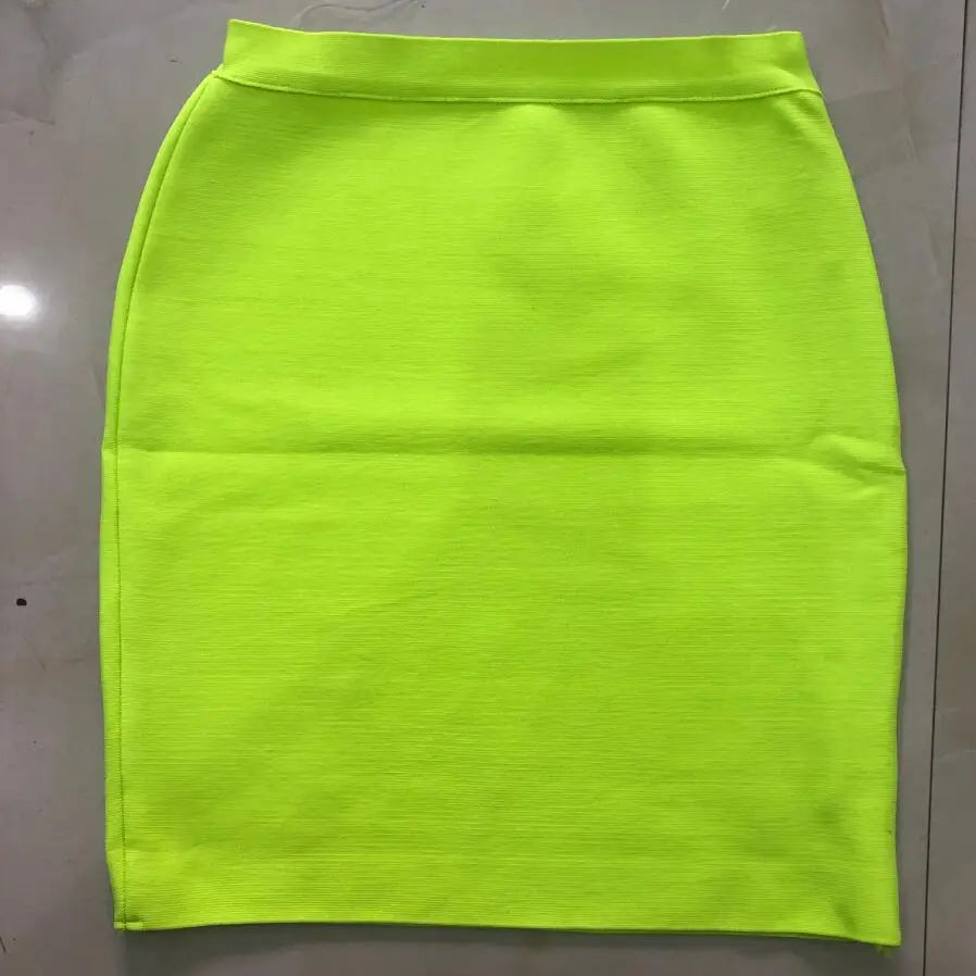 Wholesale Shipping Candy Color Sexy Women Bodycon Mini Bandage Skirt 2021 Designer Fashion Black Pencil Skirt Faldas 43cm Neon Green