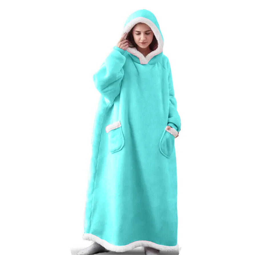 Super Long Flannel Blanket with Sleeves Winter Hoodies Sweatshirt Women Men Pullover Fleece Giant TV Blanket Oversized WF032 Mint Green