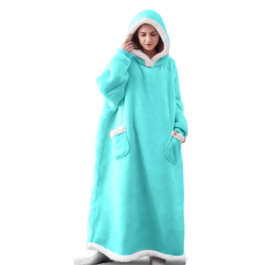 Super Long Flannel Blanket with Sleeves Winter Hoodies Sweatshirt Women Men Pullover Fleece Giant TV Blanket Oversized WF032 Mint Green