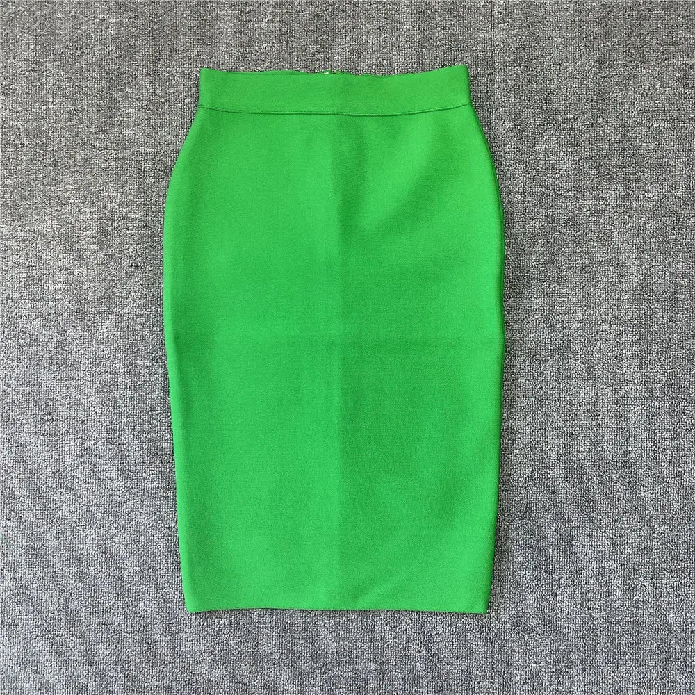 Women New Rayon Bandgae Skirt Elegant Pencil Skirt Celebrity Sexy Club Party Wear Vintage Vestios green