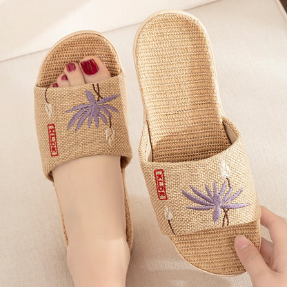 Suihyung Summer Flax Slippers Women Men Casual Linen Slides Multi-Style Non-Slip EVA Home Flip Flops Indoor Shoes Female Sandals