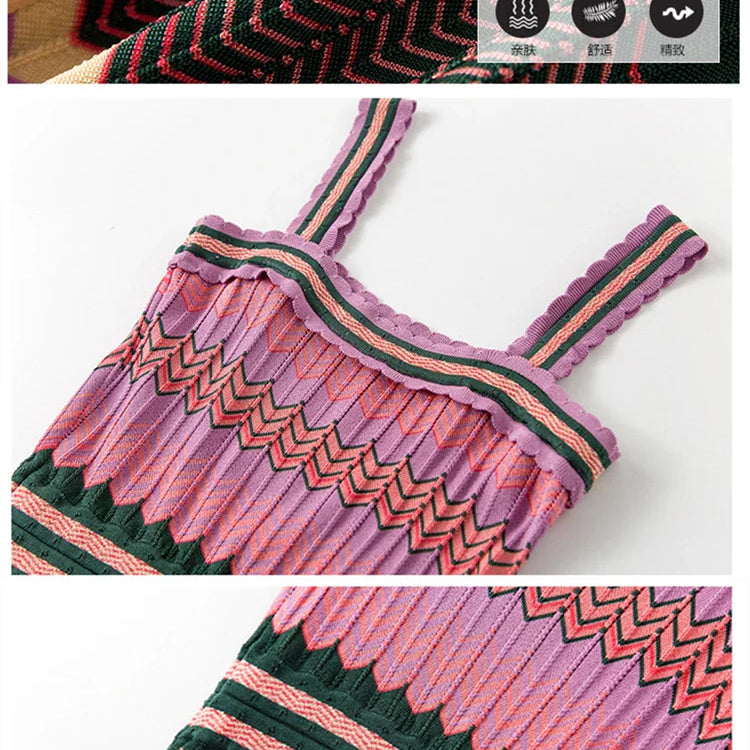 Bohemian Style Sleeveless Knitted Dress for Women, Slim Long Dresses, Geometric Pattern, Summer Party Dress, SL297, New
