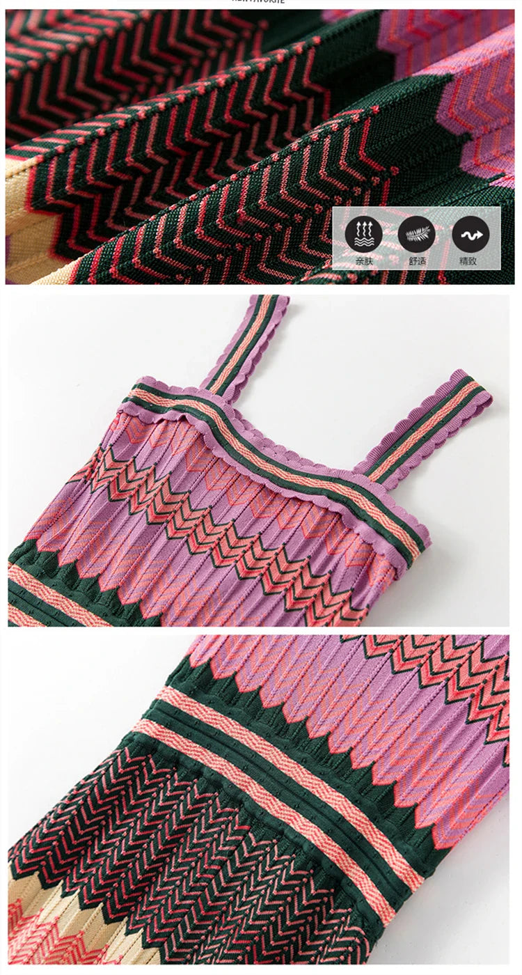 Bohemian Style Sleeveless Knitted Dress for Women, Slim Long Dresses, Geometric Pattern, Summer Party Dress, SL297, New