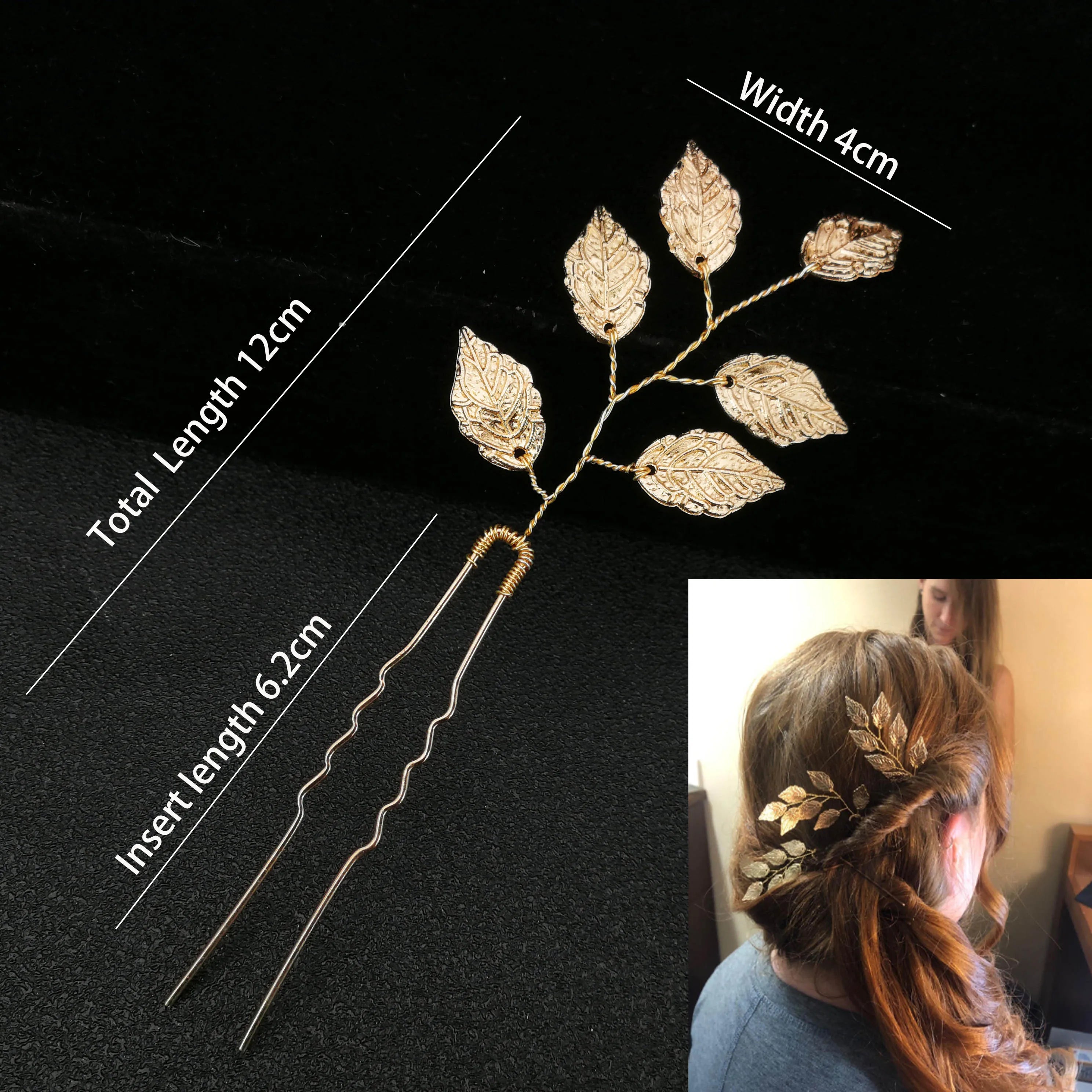 Women U-shaped Pin Metal Barrette Clip Hairpins Simulated Pearl Bridal Tiara Hair Accessories Wedding Hairstyle Design Tools Gold Leaves 1pc