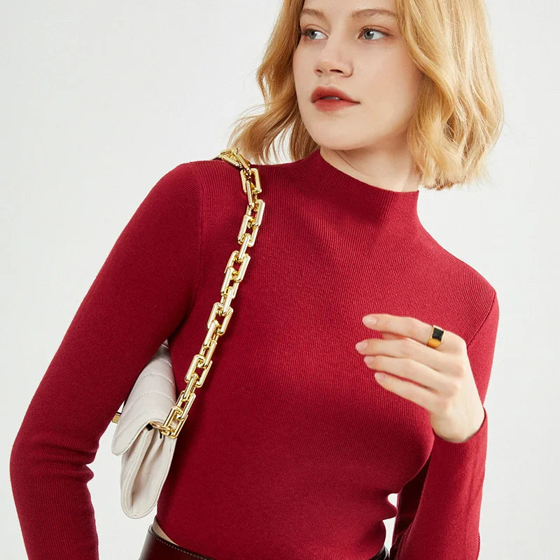 Cashmere sweater women Autumn and winter Half turtleneck cashmere jumpers knit female long sleeve Slim pullover Rust red