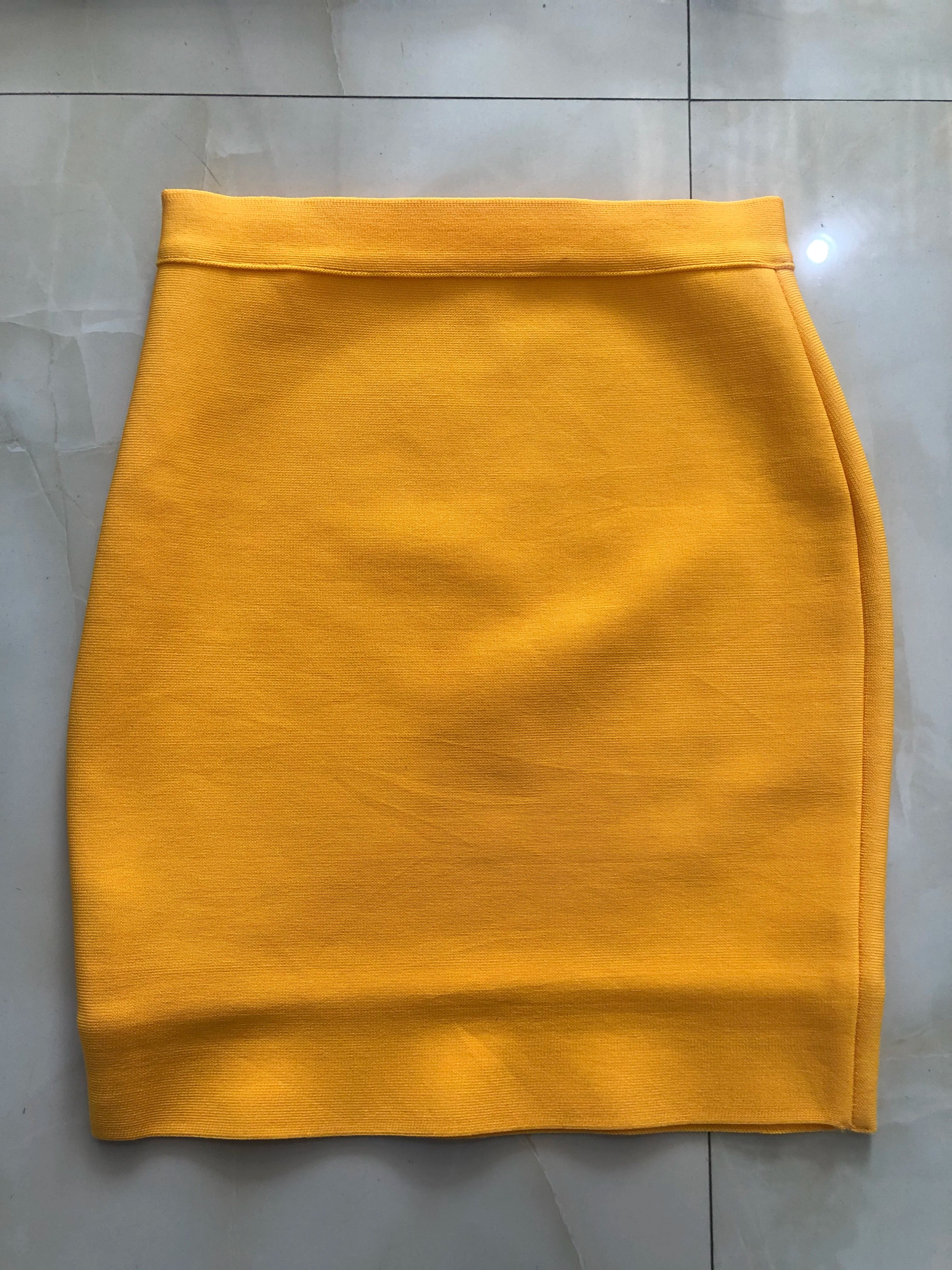 Wholesale Shipping Candy Color Sexy Women Bodycon Mini Bandage Skirt 2021 Designer Fashion Black Pencil Skirt Faldas 43cm Yellow