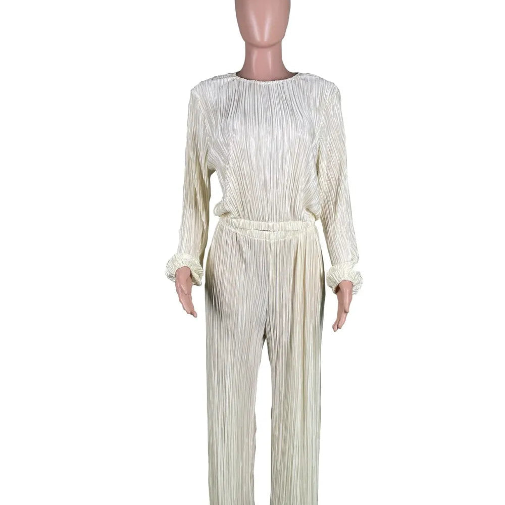 High Elasticity Two Piece Set for Women Long Sleeve O neck Tops Women's Tracksuit Female Casuals Home Loose Wide Leg Pant Sets