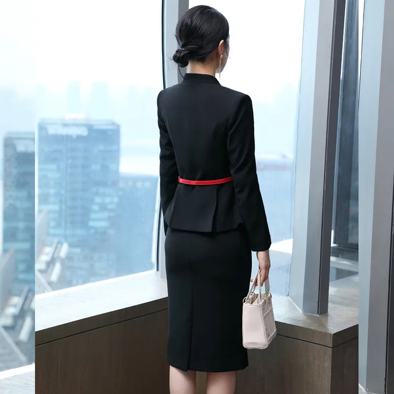 High-End Professional Skirt Suits Women Temperament Autumn Winter Formal Slim Blazer Sets Office Ladies Business Work Wear