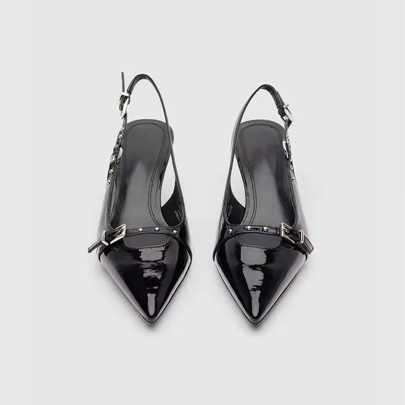 High Heel Sandals Buckle Punk Style Stiletto Pointed Toe Sexy Fashion Women's Shoes Luxury Sandals Women Designers