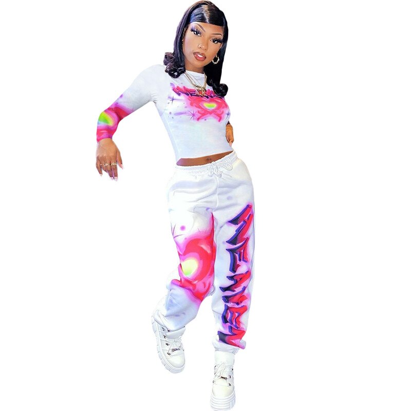 2 Piece Outfit for Women Set Casual Sweat Suit Crop Sweatpant Joggers Tracksuit Fall Clothes