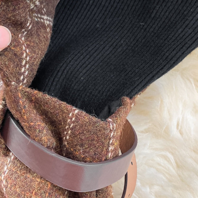 Fall Winter Women Sweater Overalls Dress Sets Casual Knitted Tops +Plaid Woolen Dress 2 Piece Sets Outfits Female