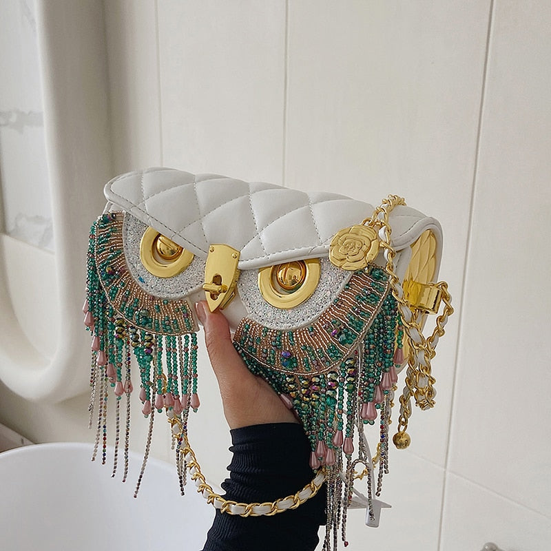 High Quality Women&#39;s Bag Fashion Owl Purses and Handbags Chain One Shoulder Messenger Bag Luxury Designer Tassel Bags for Women AMAIO