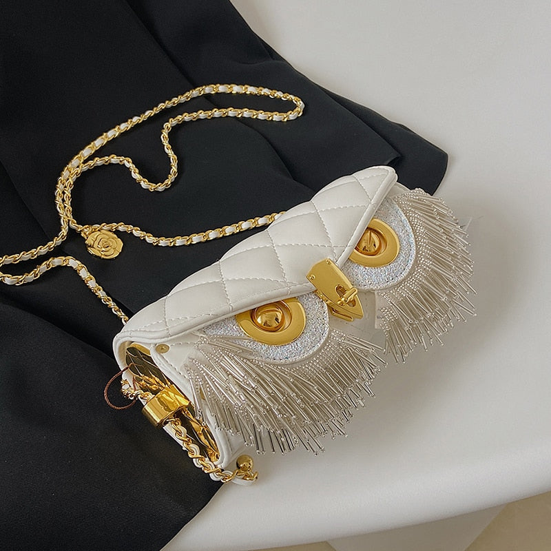 High Quality Women&#39;s Bag Fashion Owl Purses and Handbags Chain One Shoulder Messenger Bag Luxury Designer Tassel Bags for Women AMAIO