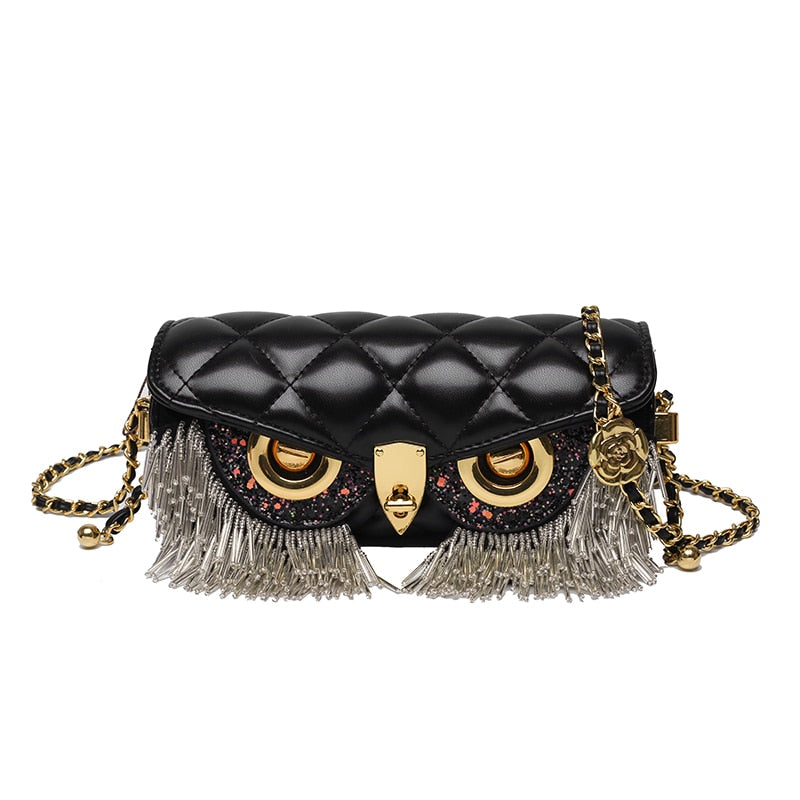 High Quality Women&#39;s Bag Fashion Owl Purses and Handbags Chain One Shoulder Messenger Bag Luxury Designer Tassel Bags for Women AMAIO