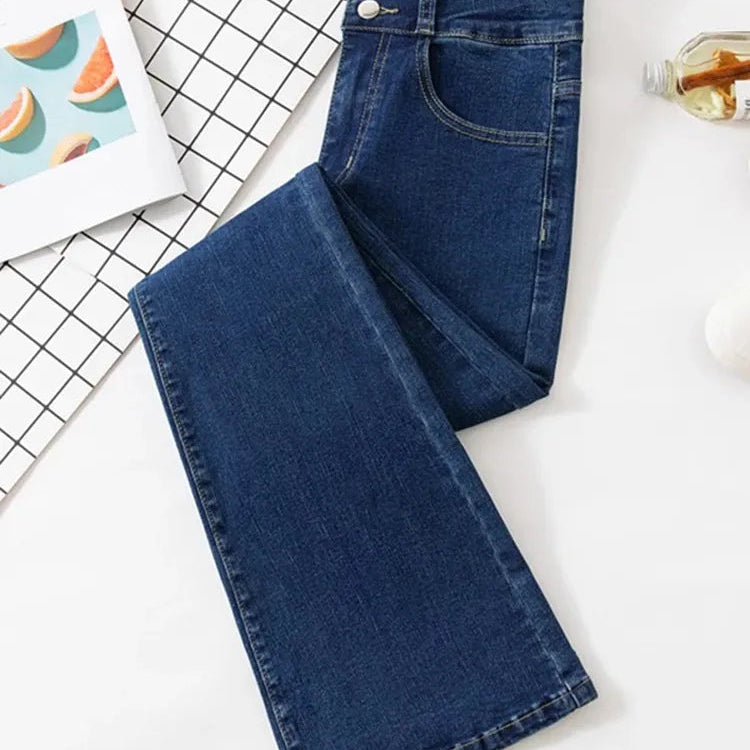 High Waist Double Buckle Bell Bottom Jeans Korean Fashion Slim Skinny Streetwear Denim Trousers Spring Autumn Washed Women Jeans