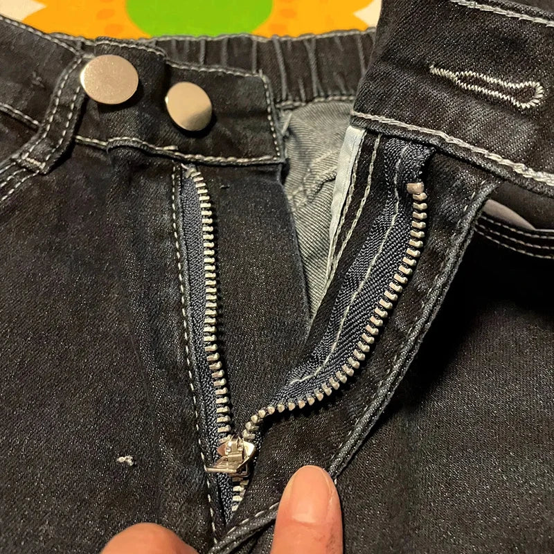 High Waist Elastic Waist Ankle-length Harem Denim Pants Korean Fashion Double Button Baggy Jeans Classic Streetwear Women Pants