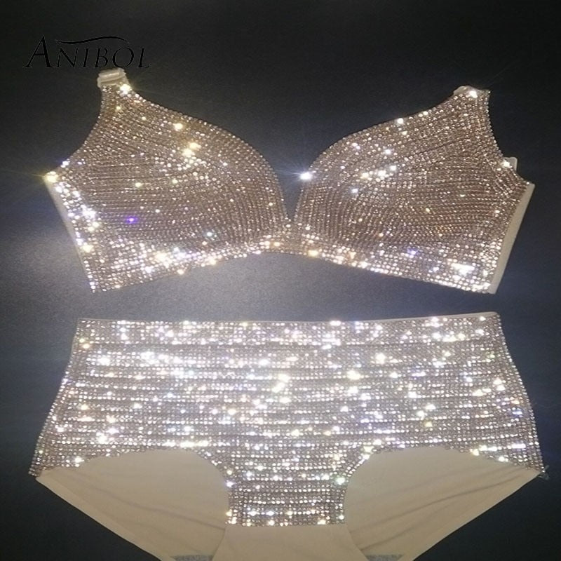 High Waist Sexy Bikini Push Up Rhinestone Women's Swimsuit Luxury Crystal Diamond Swimwear Gold
