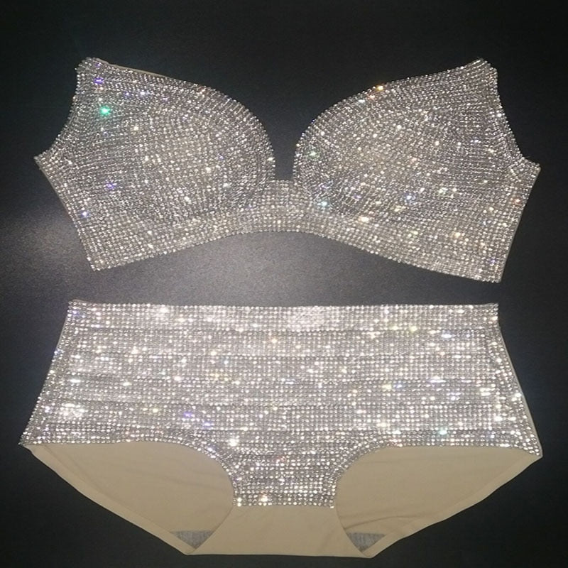 High Waist Sexy Bikini Push Up Rhinestone Women's Swimsuit Luxury Crystal Diamond Swimwear