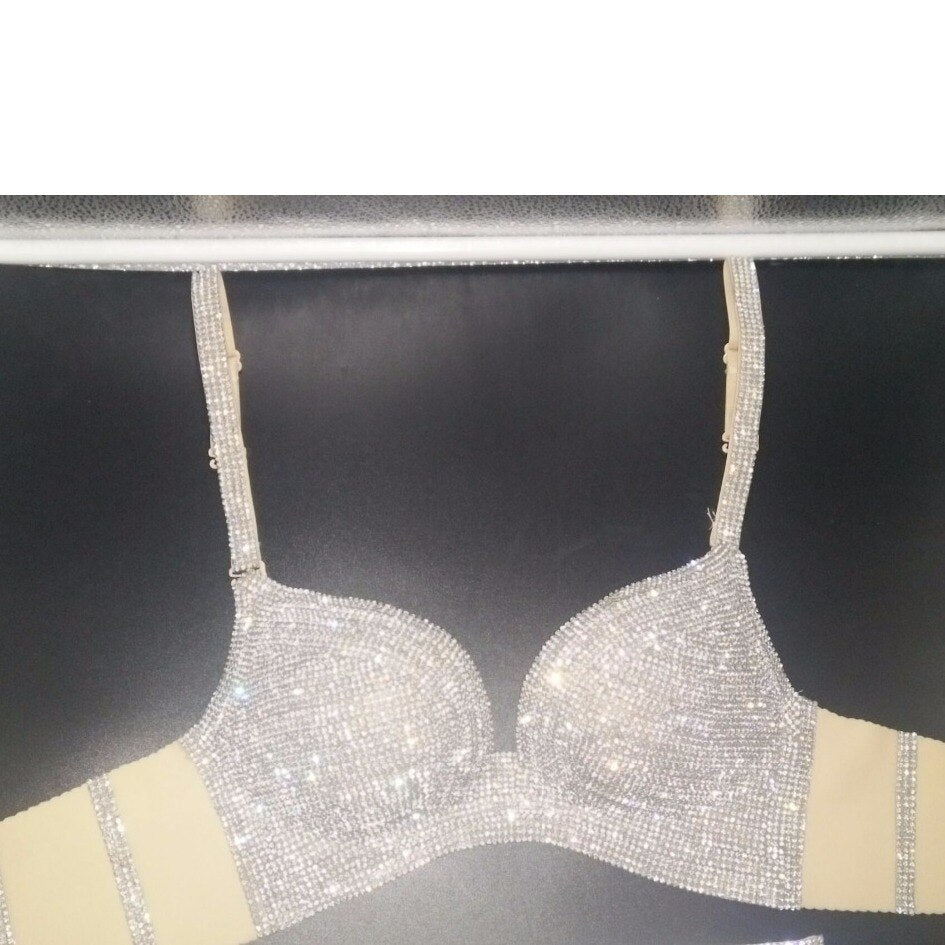 High Waist Sexy Bikini Push Up Rhinestone Women's Swimsuit Luxury Crystal Diamond Swimwear