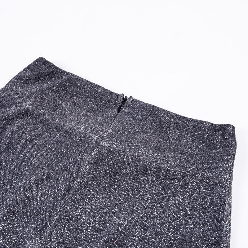 High Waisted Glitter Pants Fall Winter Outfit Women Silver Sparkly Flare Sequined Trousers Party Night Clubwear