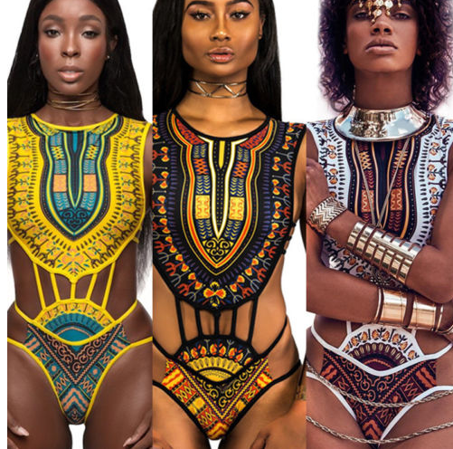 High waist swimsuit with African design. AMAIO