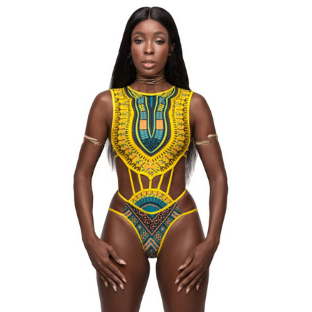 High waist swimsuit with African design. Negro