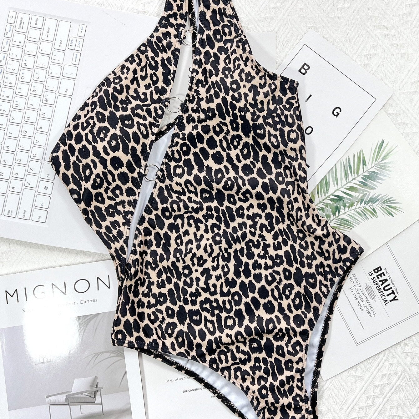 Hollow Out Sexy One Piece Swimsuit Leopard Print - Push Up Monokini Bodysuit Bathing Suit Beach Swimwear 2