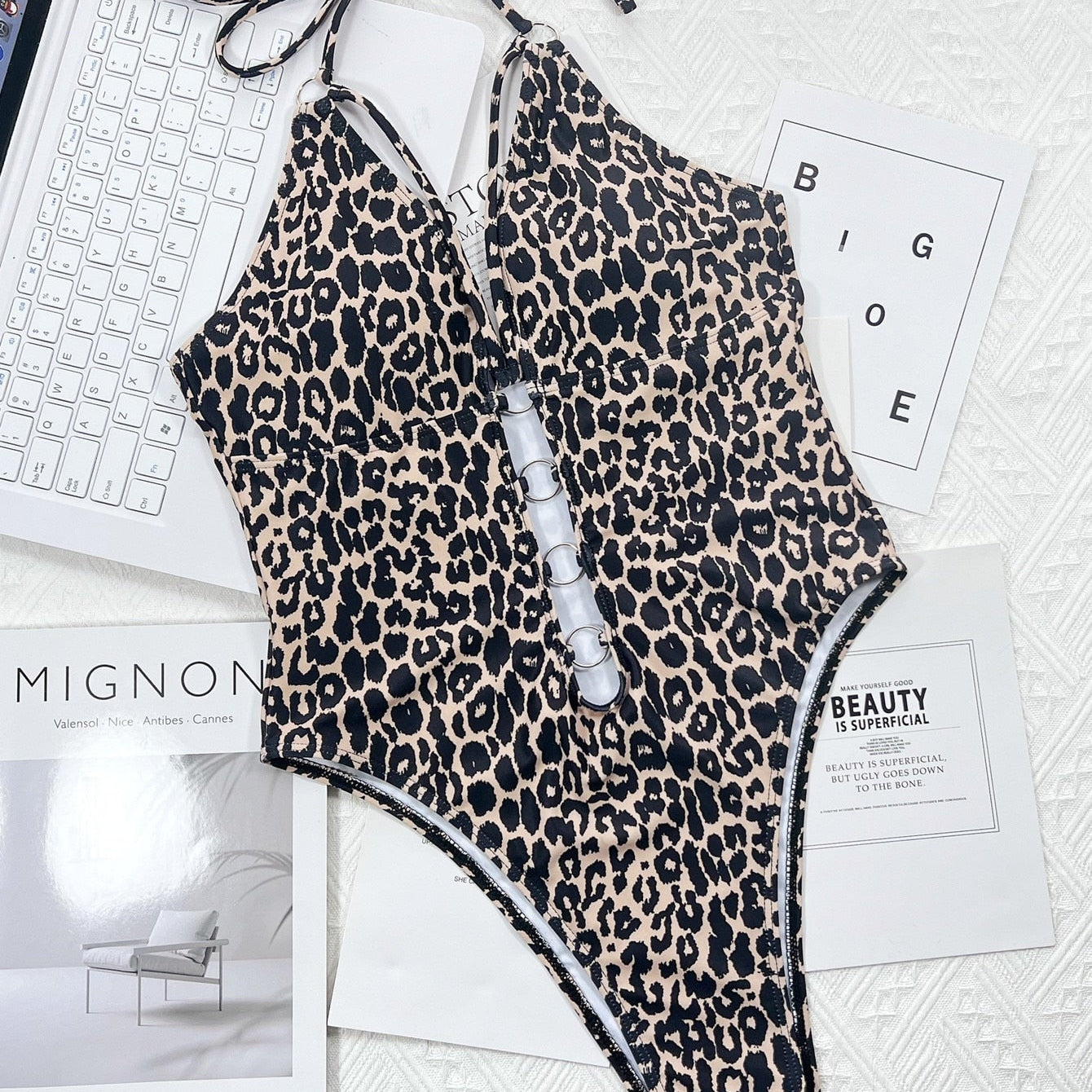 Hollow Out Sexy One Piece Swimsuit Leopard Print - Push Up Monokini Bodysuit Bathing Suit Beach Swimwear 1