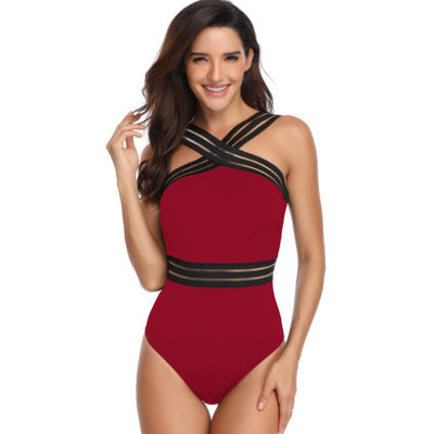 Hollow sexy jumpsuit swimsuit women Red