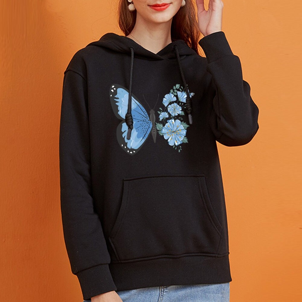 Hoodie Women's Fashion Sports Pullover Fall Long Sleeve Base Pullover Girls Casual Sports Hoodie Butterfly Print Tops