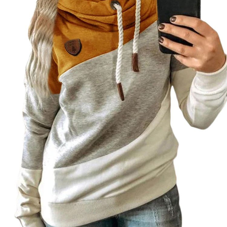Hoodies for Women Color Block Print Hooded Pullover Casual Long Sleeve Drawstring Sweatshirt Blouse Tops SY201010-huang