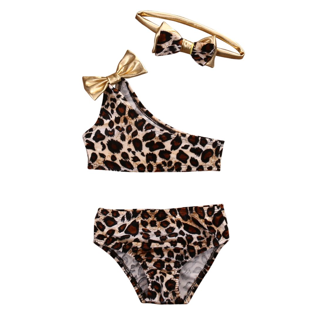 Hot Kids Baby Girls Pcs Swimwear Leopard Print One Shoulder as shown