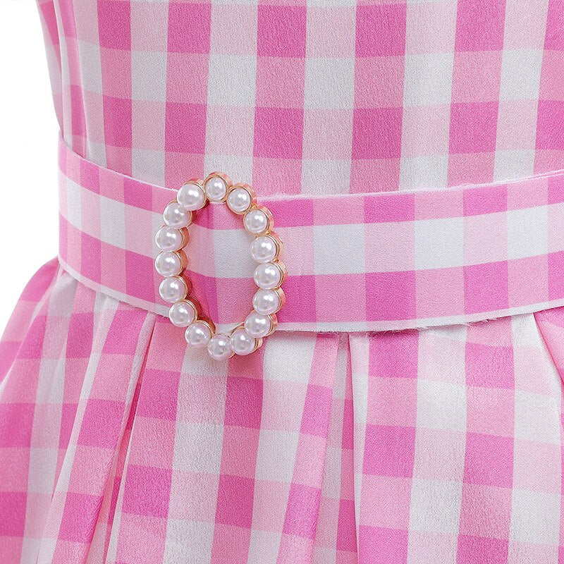 Hot Movie Barbie Costume For Kids Girls Cosplay Pink Plaid Dress Halloween Girl Dress Up Carnival Party Clothes With Hat 2-10T