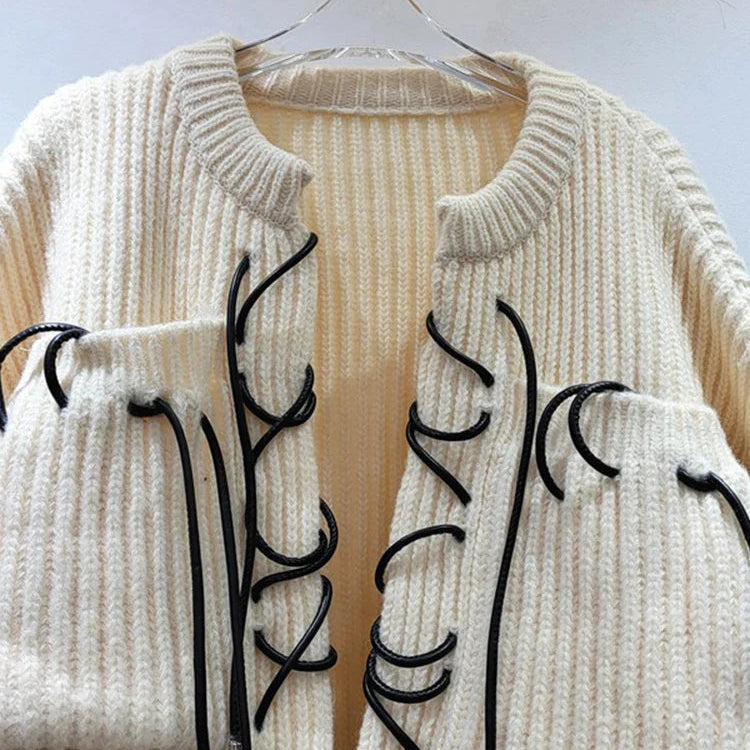 IEQJ Design Sense Thick Knitted Strap Cardigan Sweater Coat For Women Long Sleeve Loose Casual Sweaters 2023 New Winter 3WQ8114