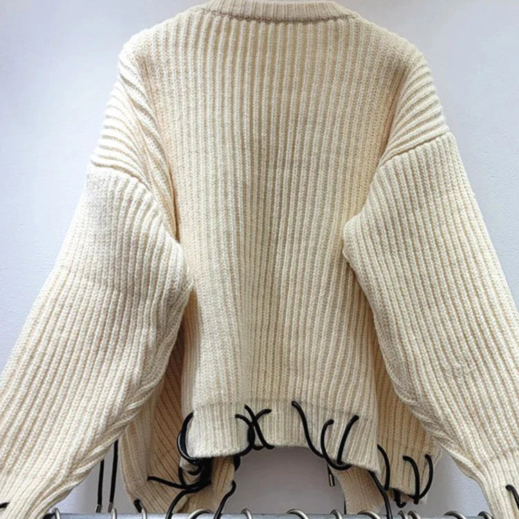 IEQJ Design Sense Thick Knitted Strap Cardigan Sweater Coat For Women Long Sleeve Loose Casual Sweaters 2023 New Winter 3WQ8114