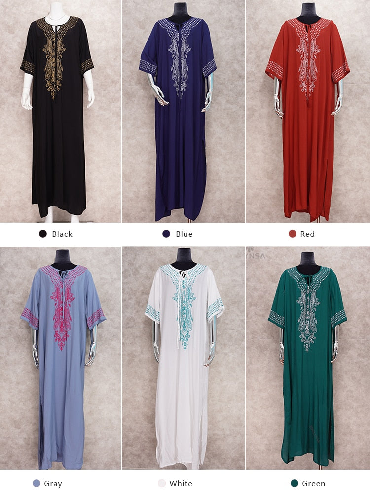 Indie Folk Lace Up V-Neck Batwing Sleeve Summer Beach Dress Tunic Women Beachwear kaftan Maxi Dress Robe Sarong