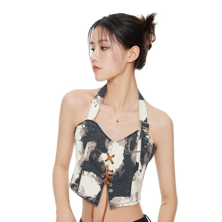 Inivia Retro Y2K Necks Suspenders Vests Tops Backless Jeans Blouses 2024 Summer Fashion