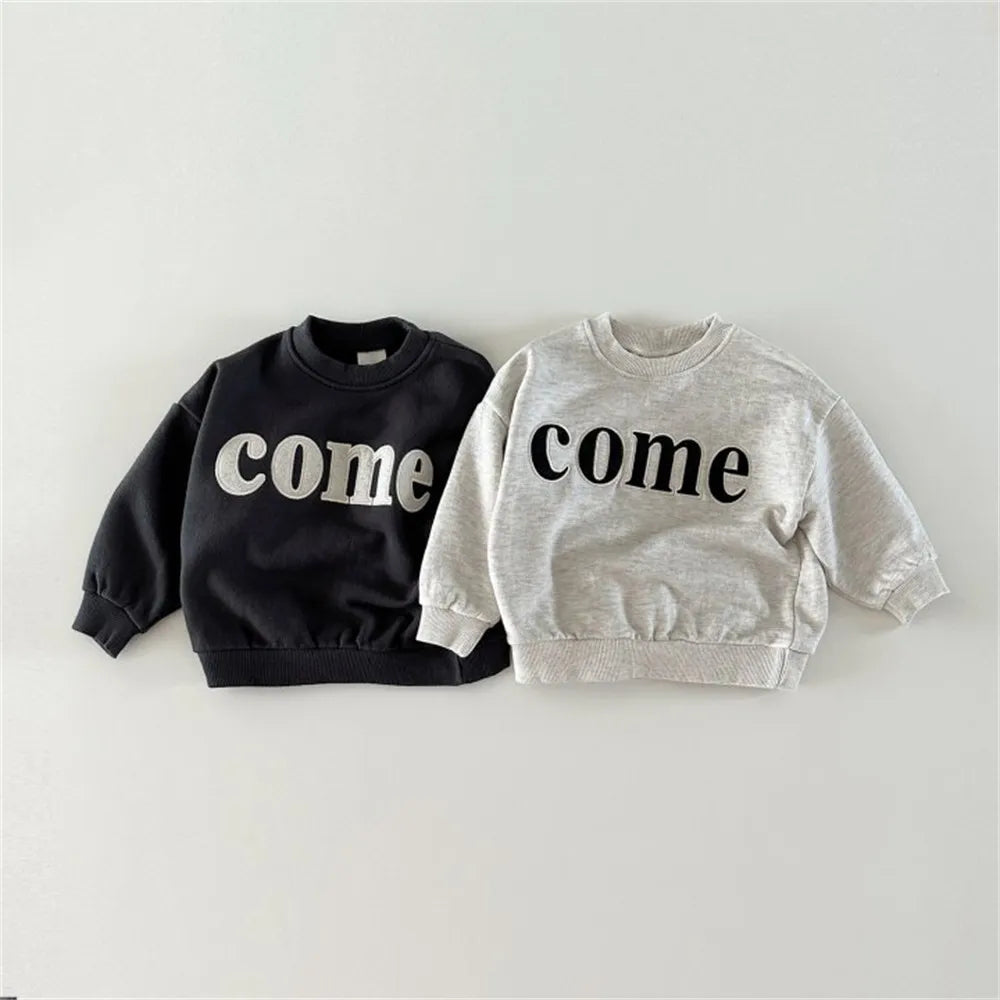 Ins Autumn Children Long Sleeve Sweatshirt Fashion Letter Girls Casual Clothes Cotton Baby Boys Hoodies Kids Pullover Tops AMAIO