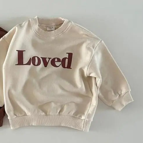 Ins Autumn Children Long Sleeve Sweatshirt Fashion Letter Girls Casual Clothes Cotton Baby Boys Hoodies Kids Pullover Tops beige apricot