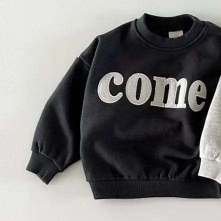 Ins Autumn Children Long Sleeve Sweatshirt Fashion Letter Girls Casual Clothes Cotton Baby Boys Hoodies Kids Pullover Tops dark gray