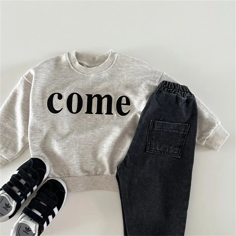 Ins Autumn Children Long Sleeve Sweatshirt Fashion Letter Girls Casual Clothes Cotton Baby Boys Hoodies Kids Pullover Tops