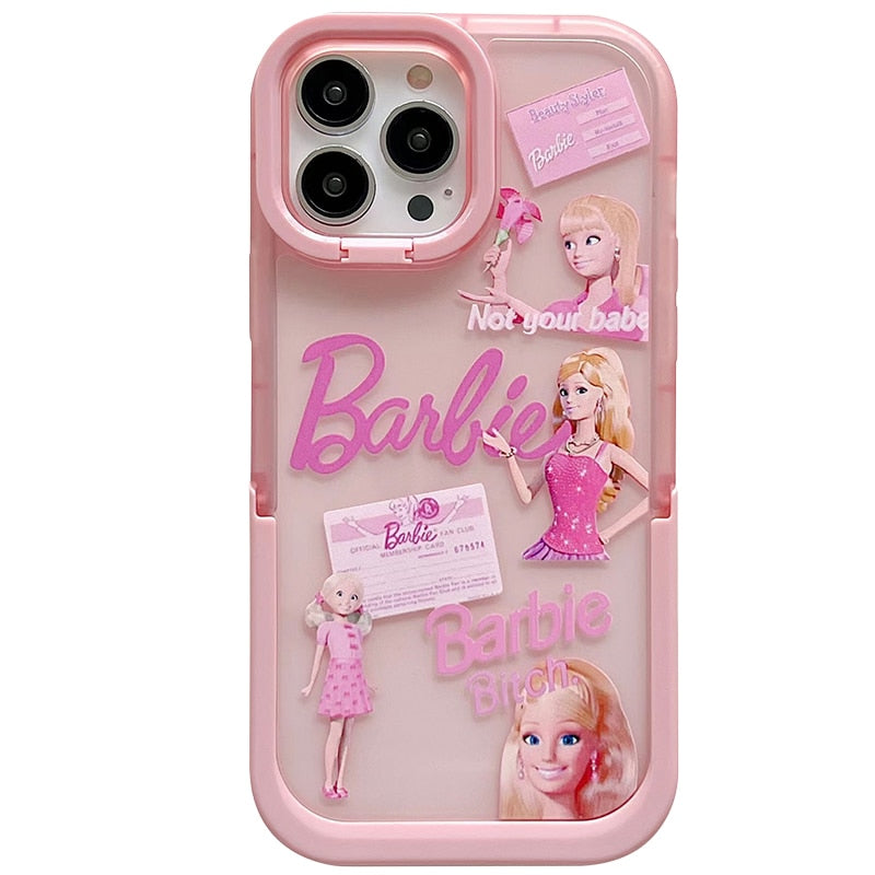 Ins Pink Barbie Princess Doll Stand Iphone 14Promax Case Y2K Girls Transparent Protective Holder Female Soft Smartphone Shell AMAIO