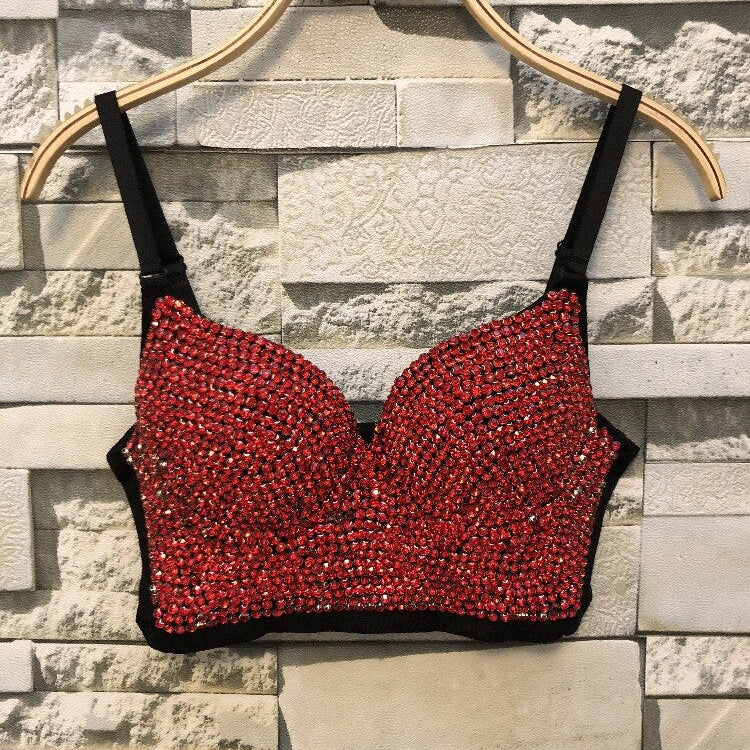 Irene Tinnie Hand-made Pearls Jewel Diamond Bralet Women's Bustier Bra Wedding Party Corset Cropped Top Vest Plus Size 9801