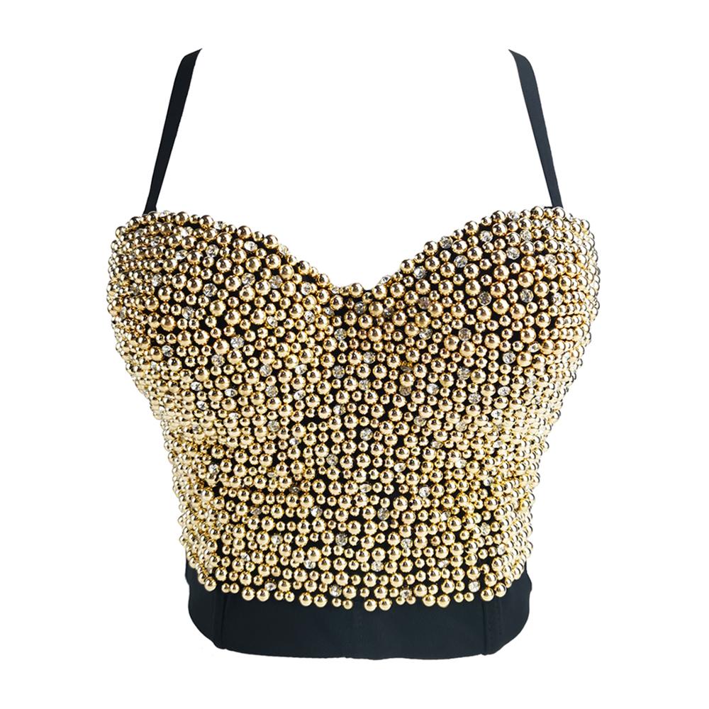 Irene Tinnie Hand-made Pearls Jewel Diamond Bralet Women's Bustier Bra Wedding Party Corset Cropped Top Vest Plus Size 1501